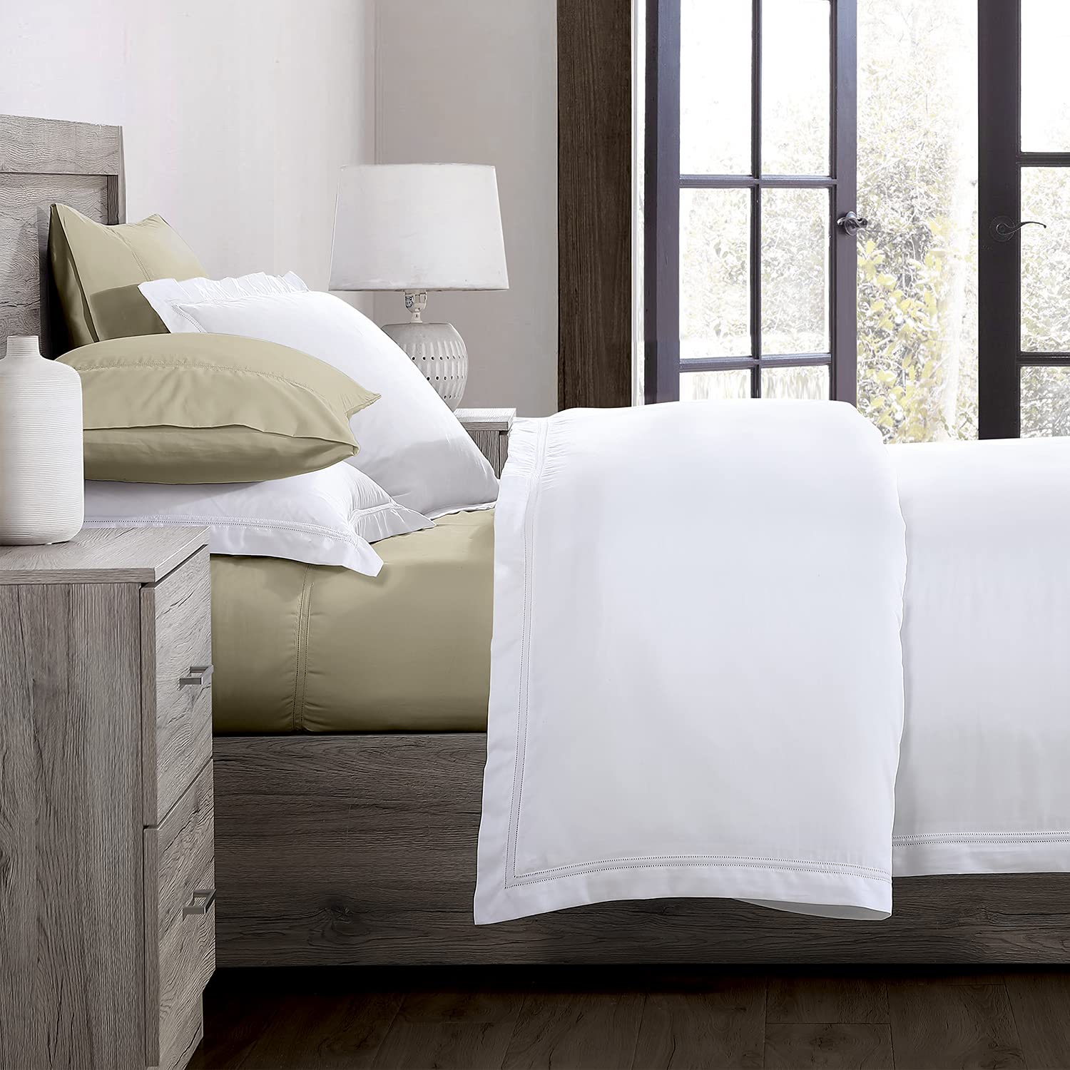 Pure Parima Luxury 100% CEA Certified Egyptian Cotton Sheet Set - Extra-Long Staple, Cooling & Breathable Queen Size Bedding with Flat Sheet, Fitted Sheet & 2 Pillowcases (Tan) - Perfect for Hot Sleepers & All-Season Comfort