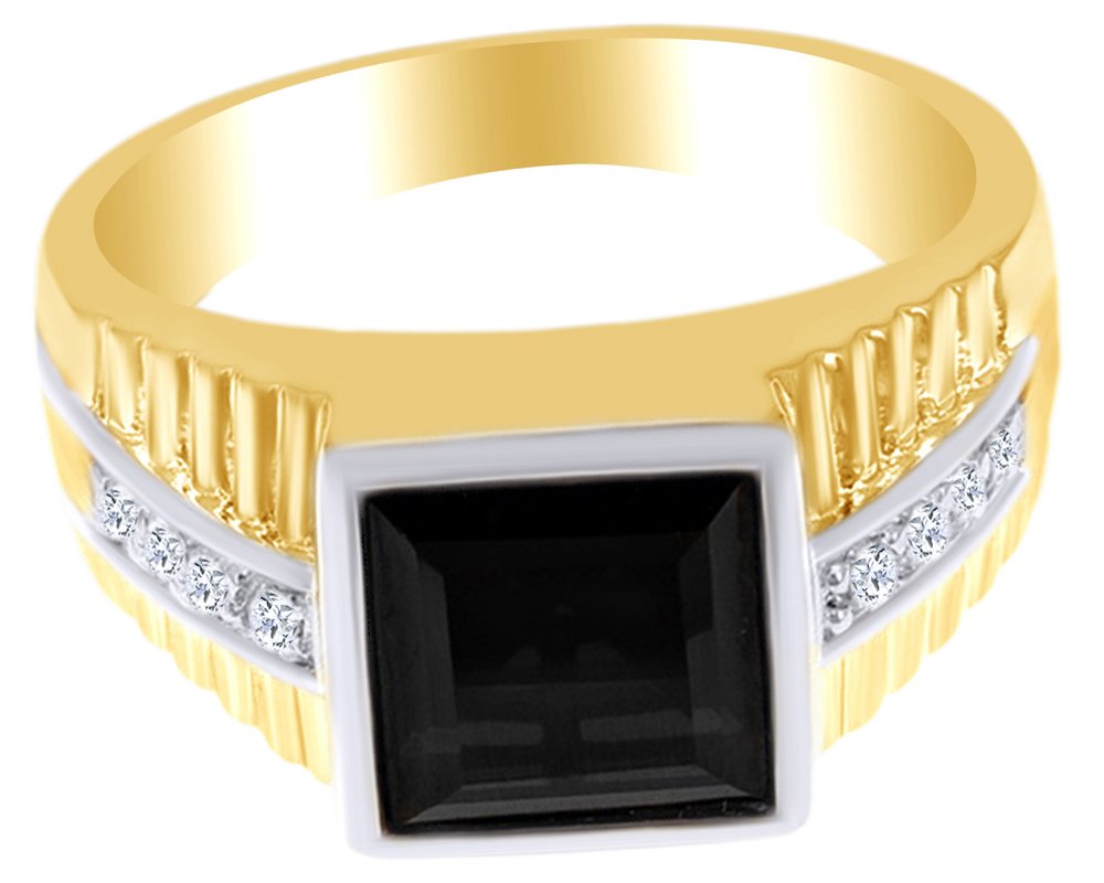 5.89 Ct Black Cubic Zirconia & White Topaz Men's Ring in 14k Gold Over Sterling Silver - Elegant Two-Tone Jewelry Gift for Him - Perfect for Weddings, Anniversaries & Special Occasions