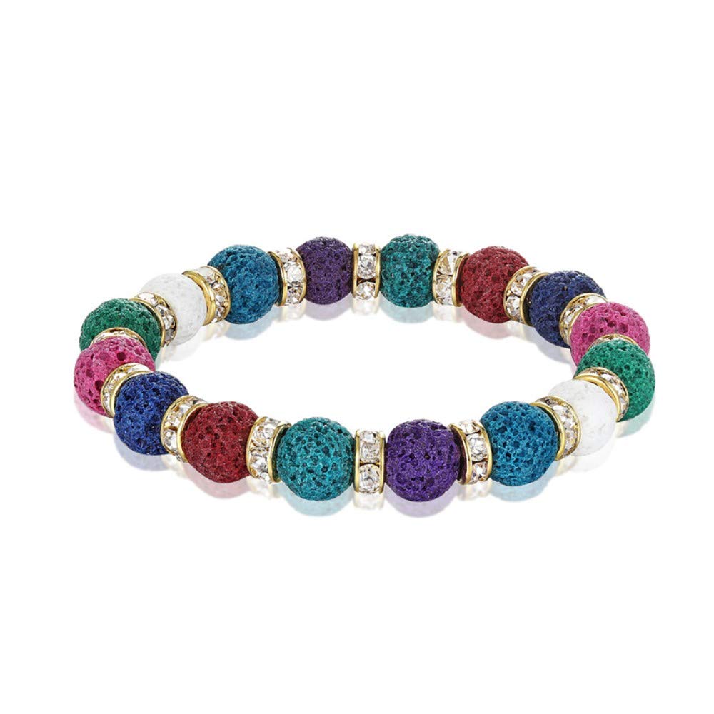 ESYQ Men's & Women's Fashion Bracelet - 10mm Volcanic Stone Beads with Gold Accents, Natural Stone Charm Bracelet for Casual & Formal Wear | Perfect Gift for Him & Her