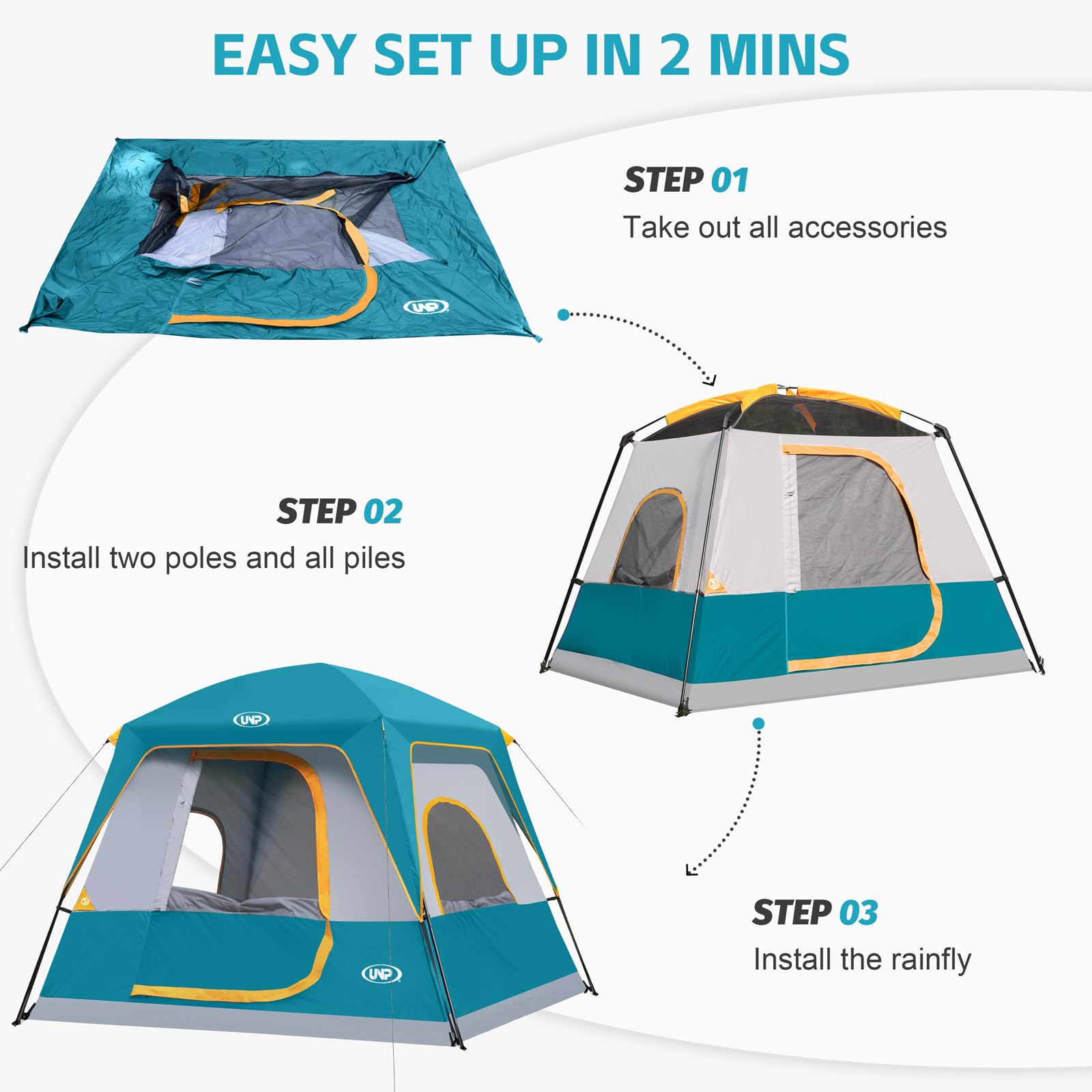 UNP 4-Person Camping Tent - Lightweight Portable Cabin Tent with Easy Setup & Waterproof Rainfly - Perfect for Family Camping, Hiking, and Outdoor Adventures