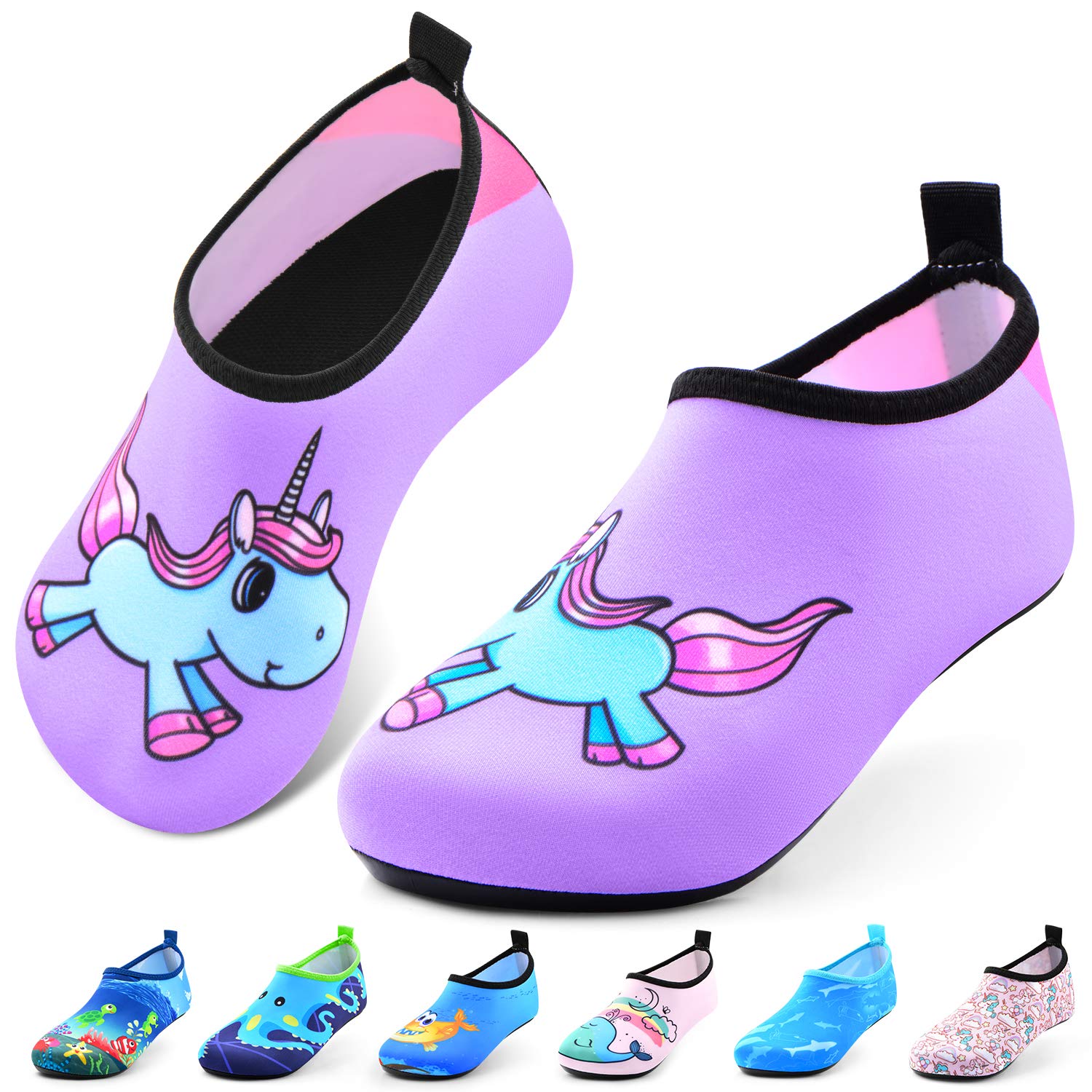 **Sunnywoo Kids Water Shoes for Boys & Girls - Quick Dry Non-Slip Barefoot Swim Shoes for Toddlers - Aqua Socks for Beach, Pool, Surfing & Outdoor Water Sports**