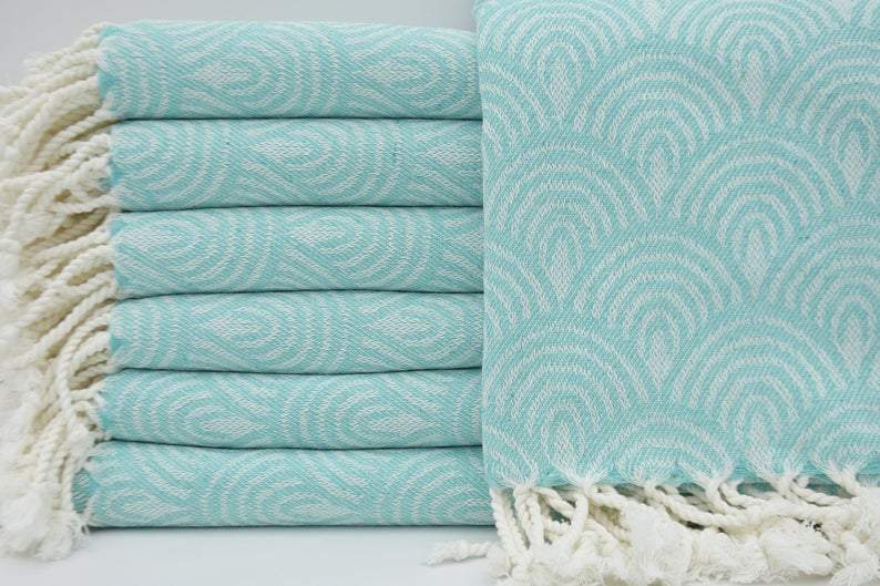 Premium 100% Cotton Mint Green Waves Bath Towel - Soft, Absorbent & Quick-Drying for Spa, Beach & Home Use