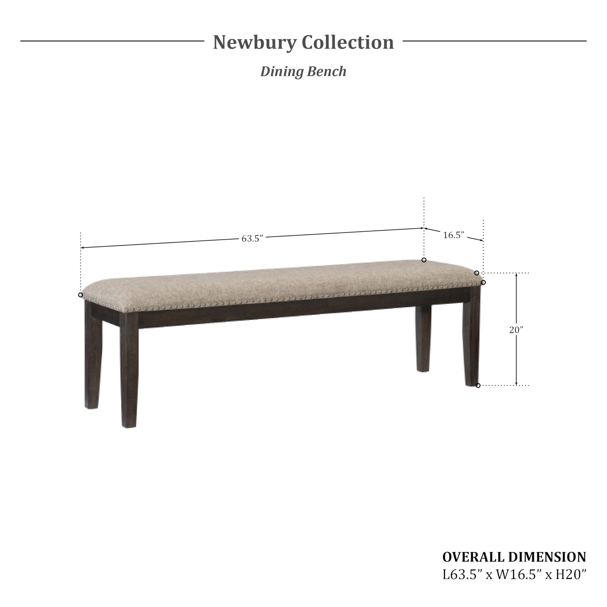 Lexicon Newbury Dining Bench - Solid Wood Kitchen Bench, Brown - Perfect for Dining Rooms, Kitchens, and Breakfast Nooks