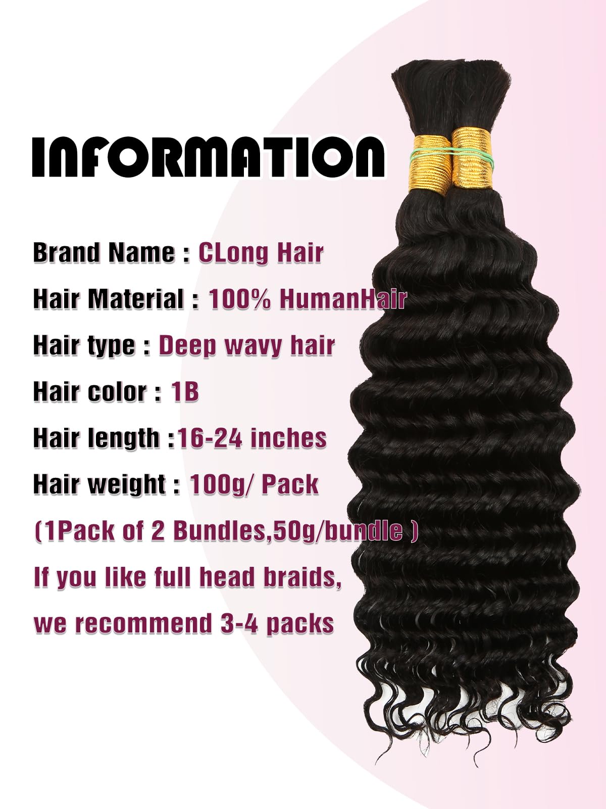 1B Black Deep Wave Bulk Human Hair for Braiding - 18 Inch No Weft Curly Hair Extensions (100g) | Perfect for Boho Braids, Wet & Wavy Styles, Protective Hairstyles & Natural Hair Care