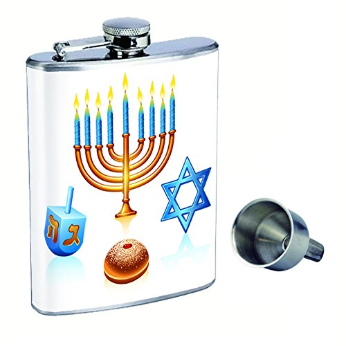 Premium 8oz Stainless Steel Whiskey Flask with Free Funnel - Elegant Hanukkah Gift, Travel & Outdoor Drinking Accessory (Model D-003)