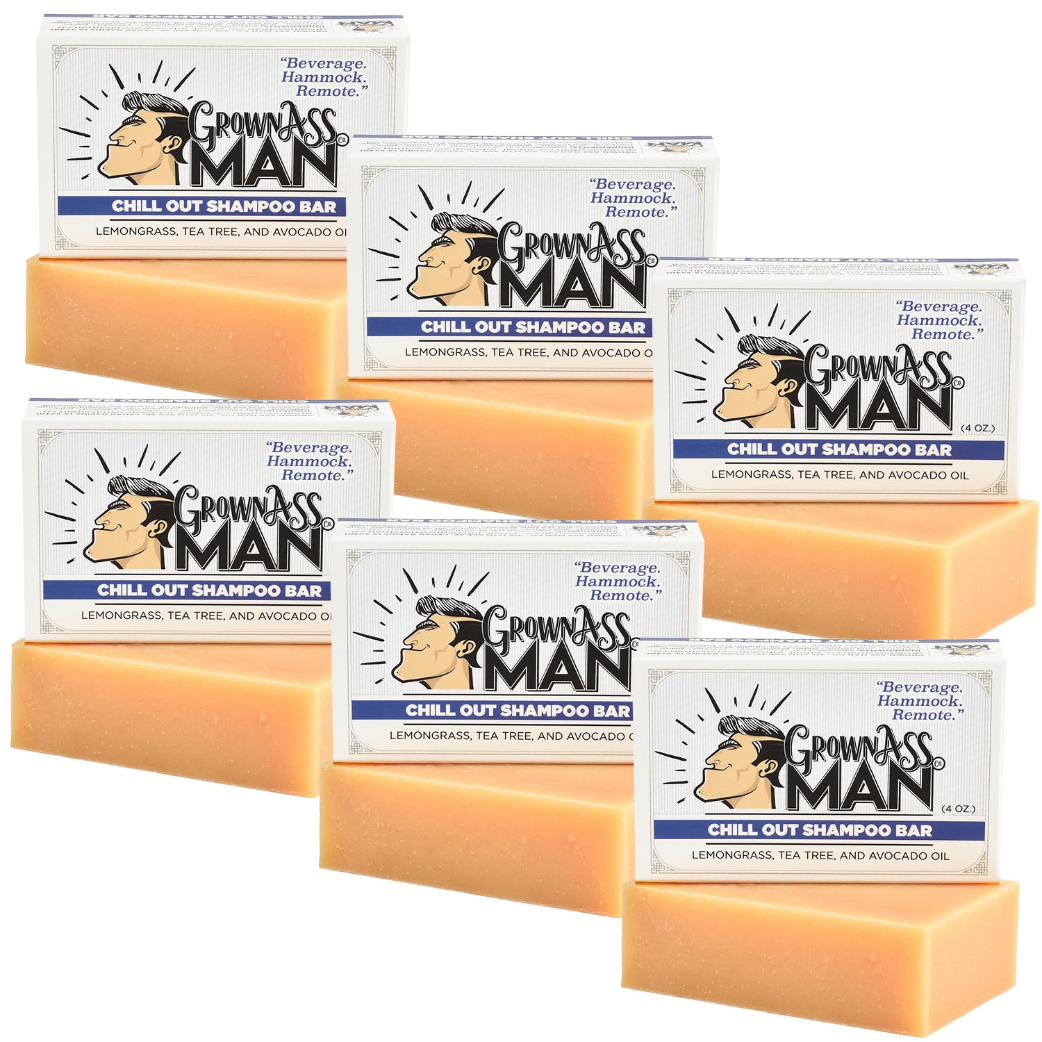 Natural Solid Shampoo Bar 3-in-1 for Hair, Beard & Body - Plastic-Free, Eco-Friendly, Organic Cleanser for All Hair Types (4oz, Chill Out Scent, 6-Pack) - Perfect for Travel, Camping & Zero-Waste Lifestyle