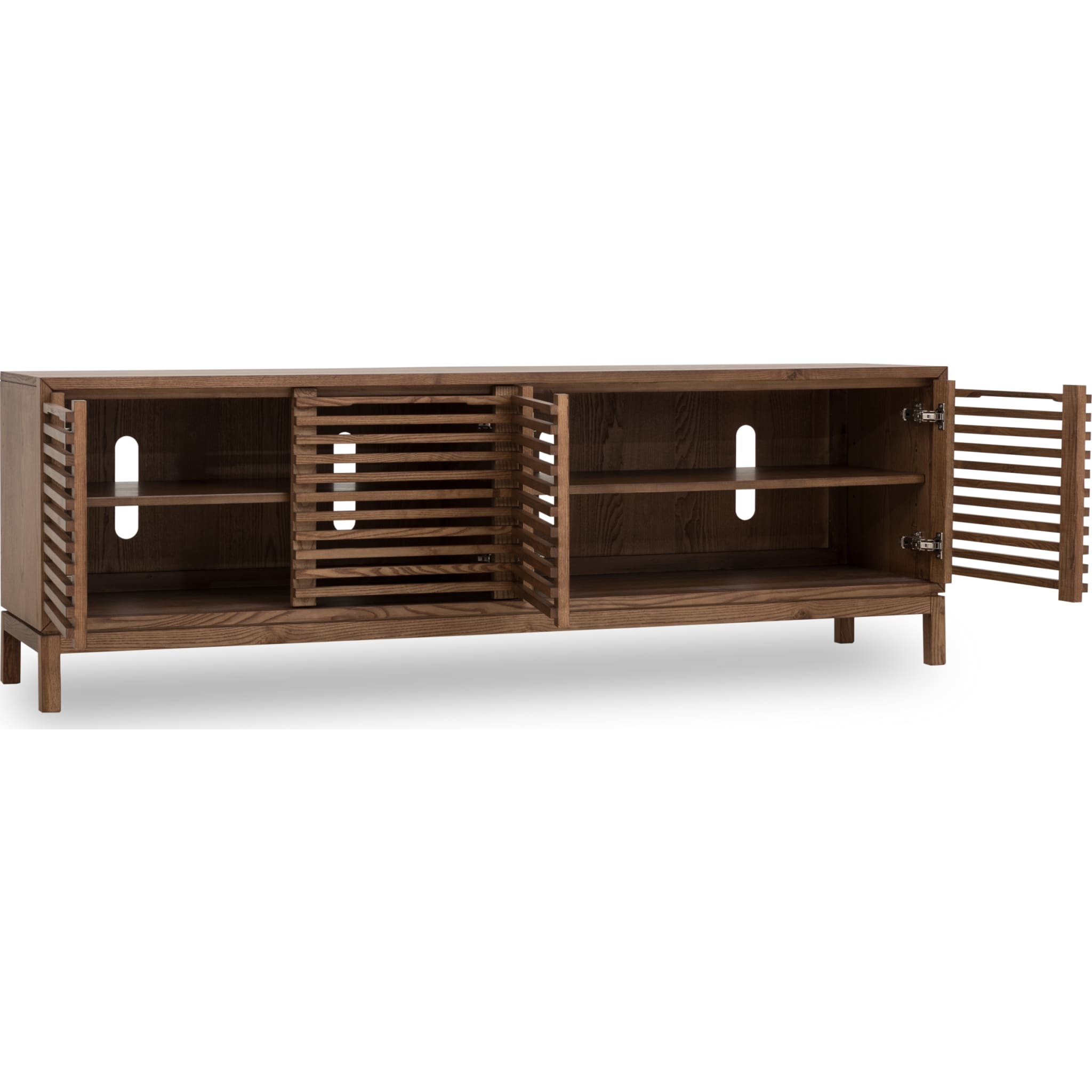 Roux Solid Ash Wood Media Console with Four Doors - Stylish TV Stand for Living Room, Home Theater & Entertainment Center