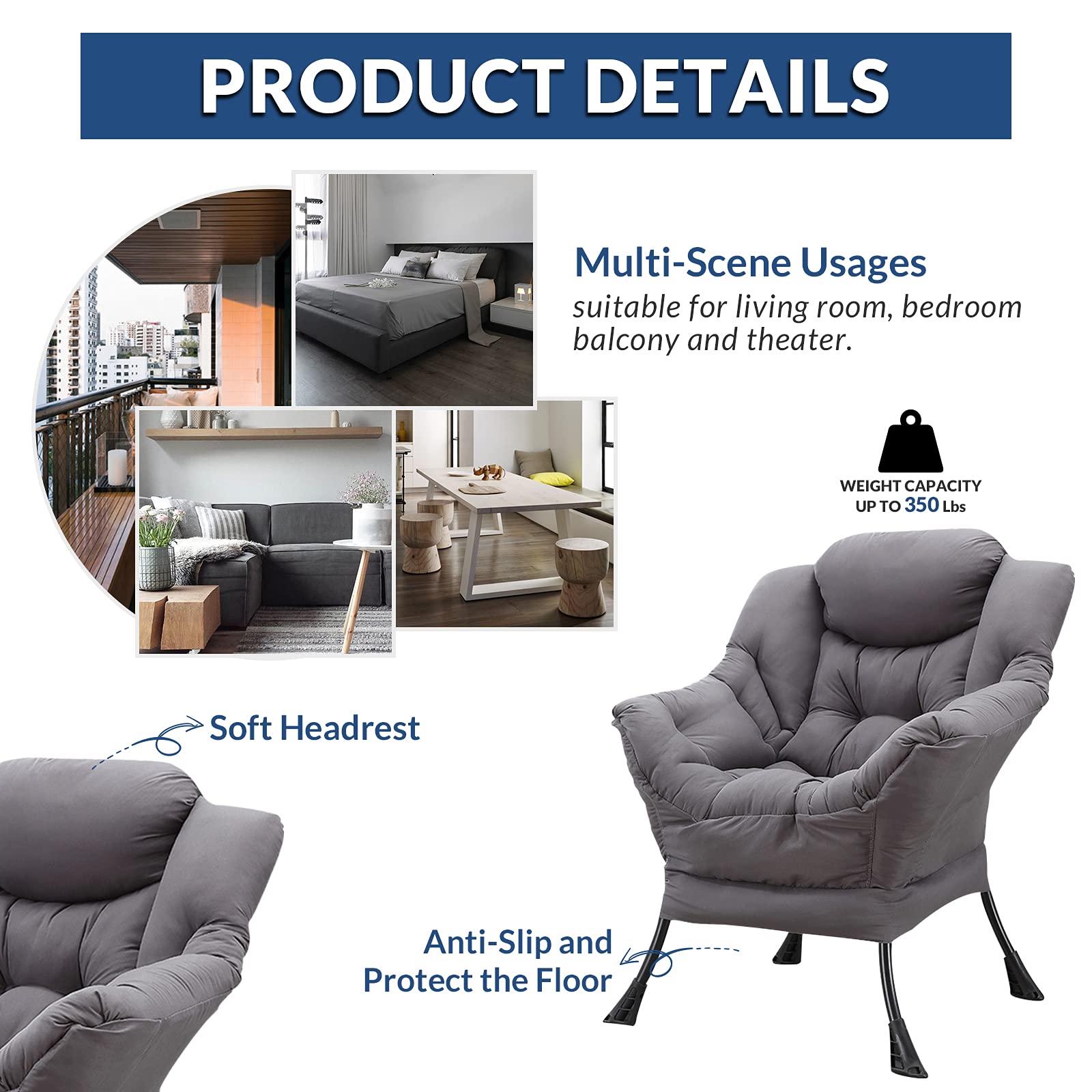Modern Velvet Fabric Recliner Chair - Soft Upholstered Single Armchair with Side Pocket | Comfortable Accent Lounge Chair for Living Room, Bedroom & Office | Perfect for Relaxing, Reading & Watching TV (Grey)