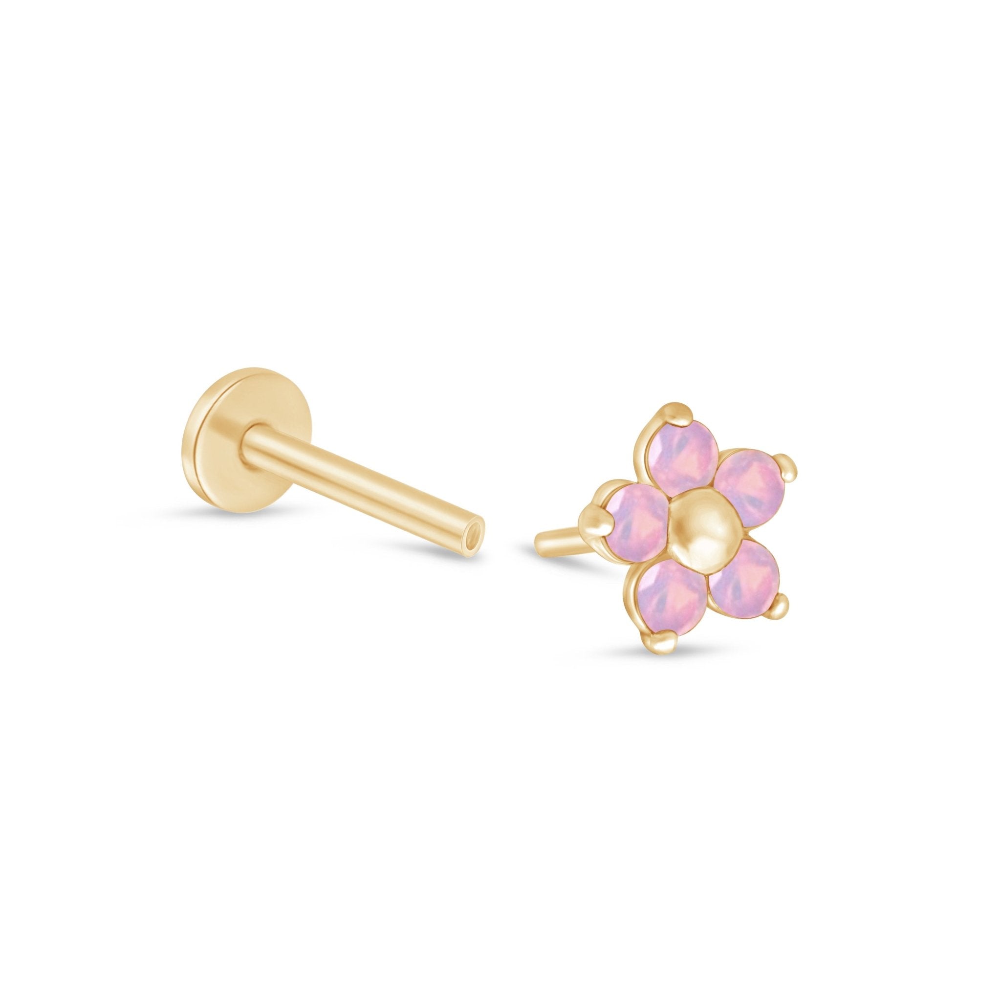 14k Yellow Gold Pink Opal Flower Stud Earrings for Women - Elegant Floral Jewelry for Daily Wear, Gifts & Special Occasions