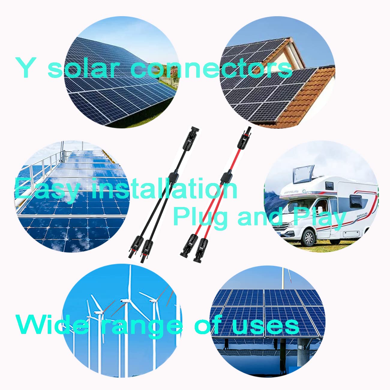 Solar Y Connector 10AWG 45A IP68 Waterproof - 1 to 3 Male Female Parallel Adapter Cable for Solar Panels & Cells (40CM, MFFF&FMMM Pair) - Ideal for RV, Off-Grid & Home Solar System Connections
