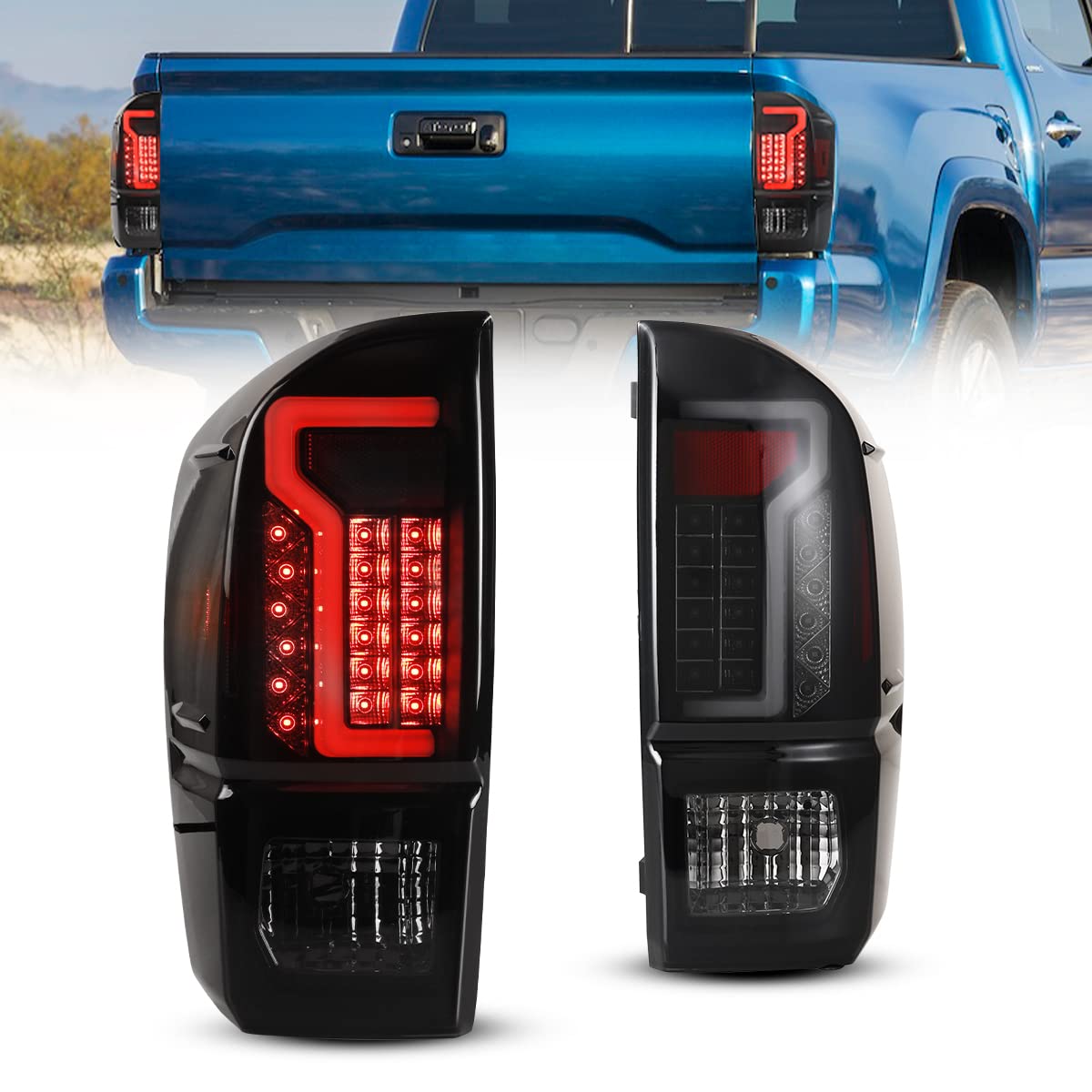 Nixon Offroad LED Tail Light Assembly for 2016-2021 Toyota Tacoma - Smoked Lens Black Housing w/ LED Turn Signal, Running & Brake Lights | Enhanced Visibility & Style for Off-Road Adventures & Night Driving