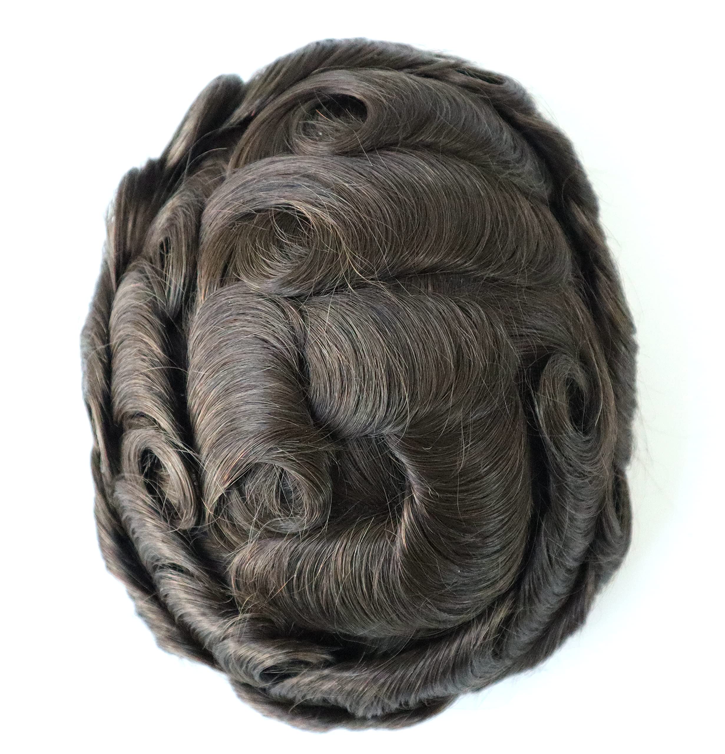 Men's Toupee Human Hair Replacement System - 0.12mm Medium Skin V-looped Wig in Medium Brown (#4) with Natural Hairline | Real Human Hair for Thinning Hair & Baldness | Perfect for Daily Wear, Special Occasions & Confidence Boosting