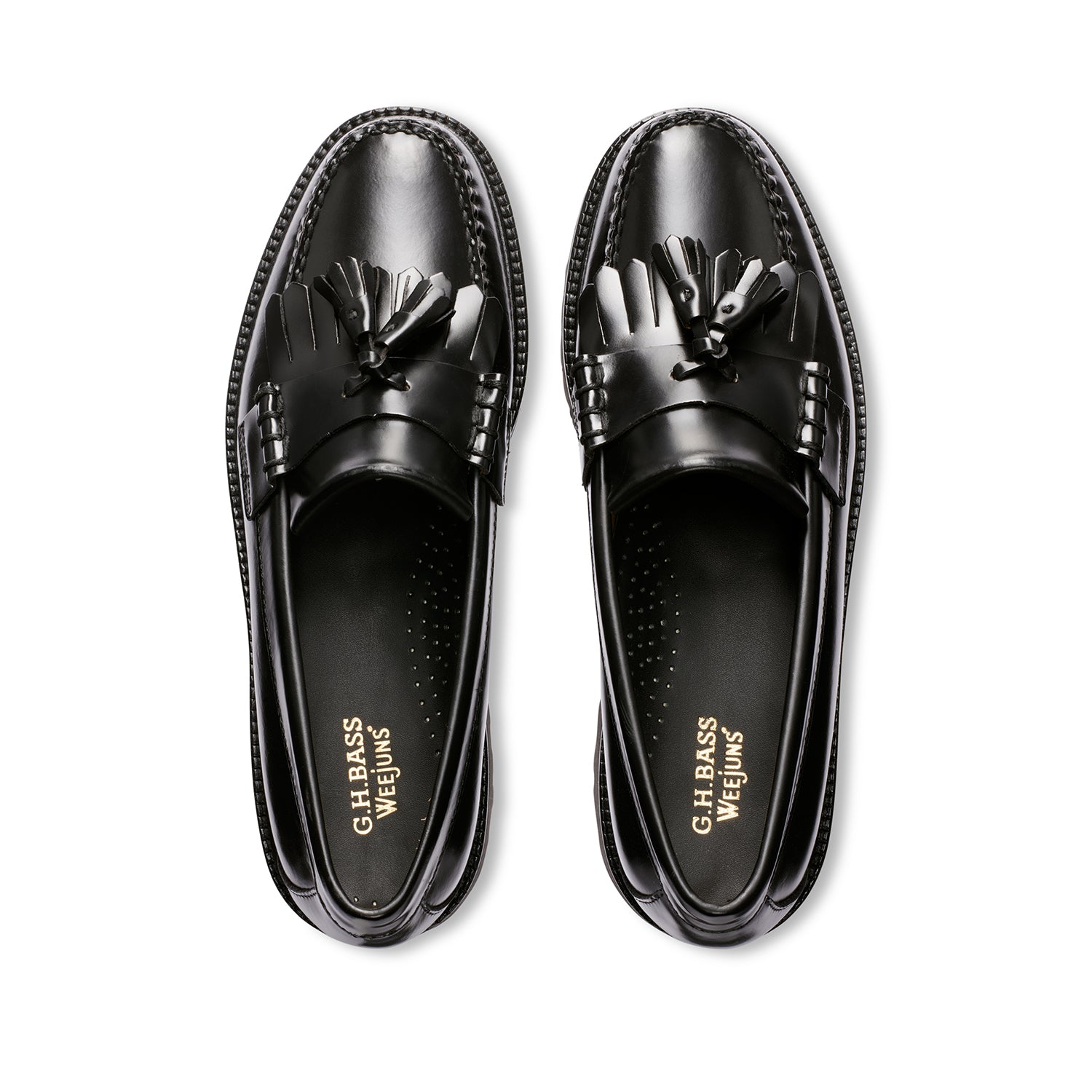 G.H. Bass Men's Layton Kilte Lug Weejun Loafers - Classic Black Leather Slip-On Shoes for Casual & Business Wear