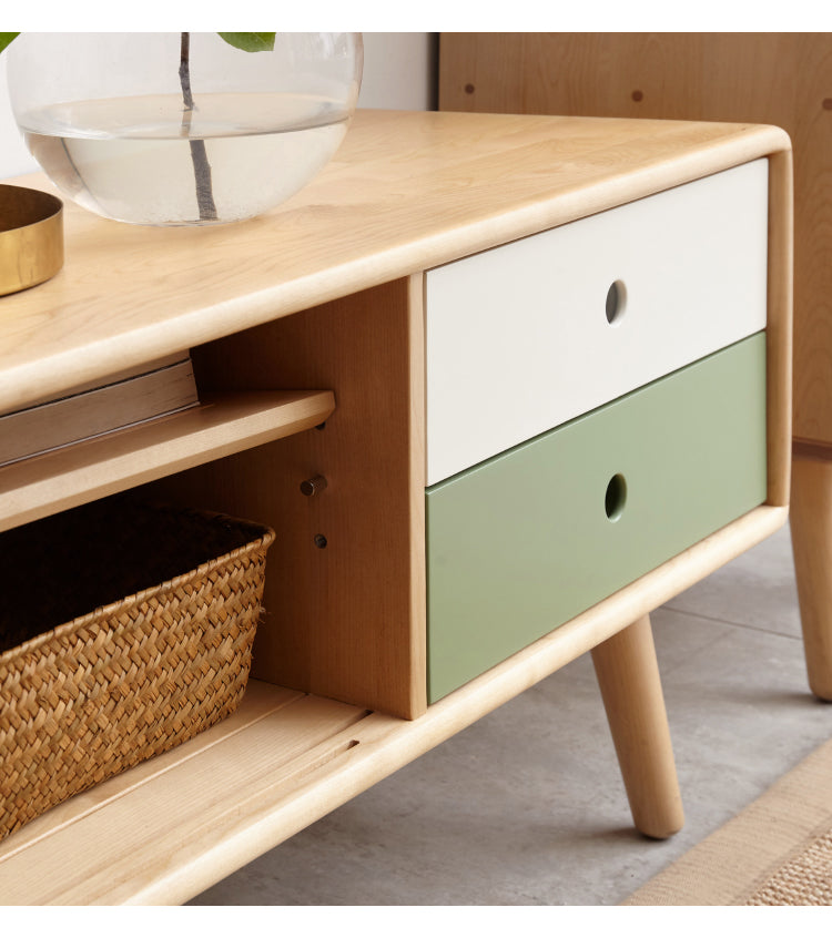 Solid Beech Wood TV Stand - Rustic Forest Style Media Console for Living Room, Bedroom & Home Theater