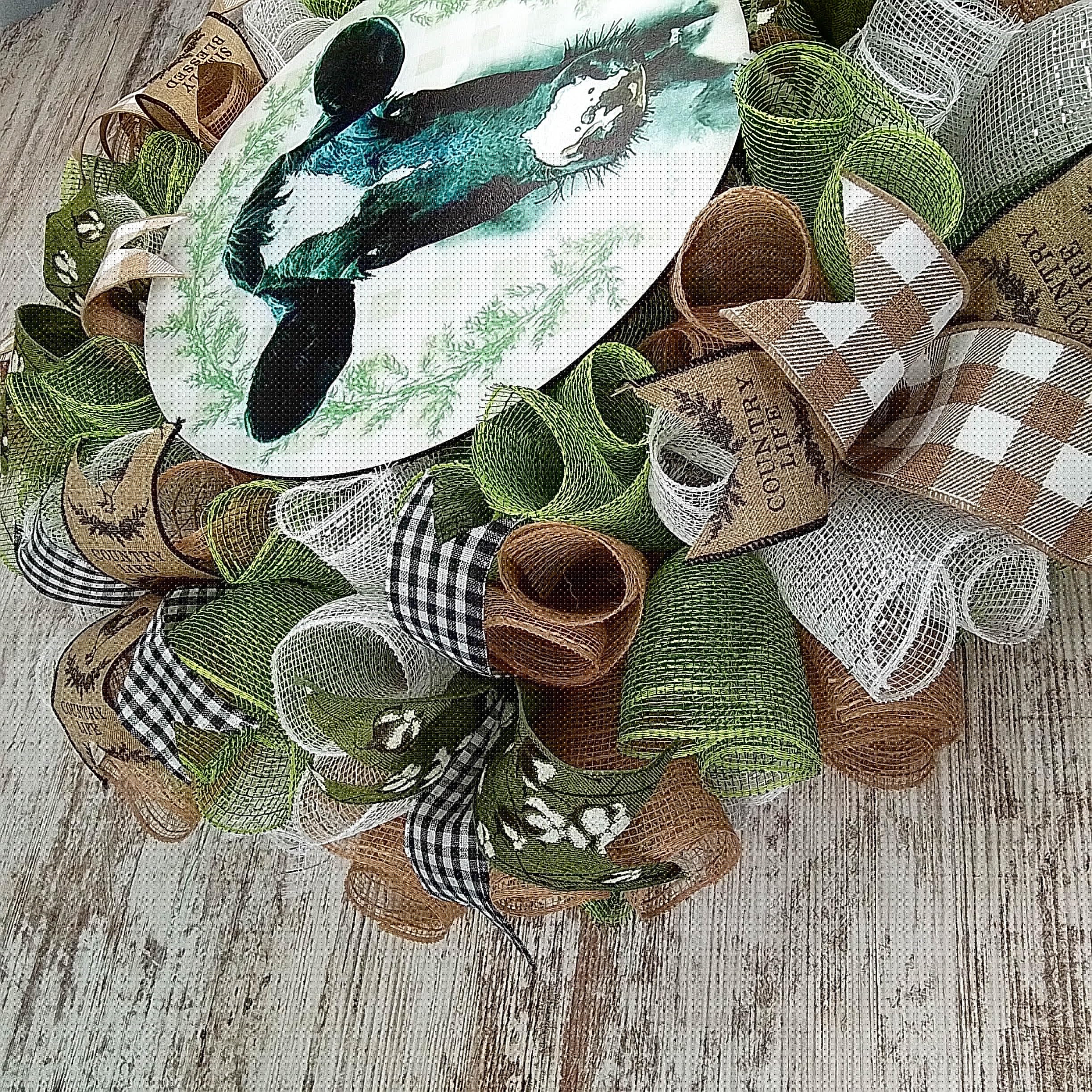 Farmhouse Cow Wreath - Rustic Black White Green Decor for Front Door - Perfect Year Round Wreath for Birthday Gift, Housewarming & Farmhouse Style Home Decor (Kitchen, Living Room, Porch)
