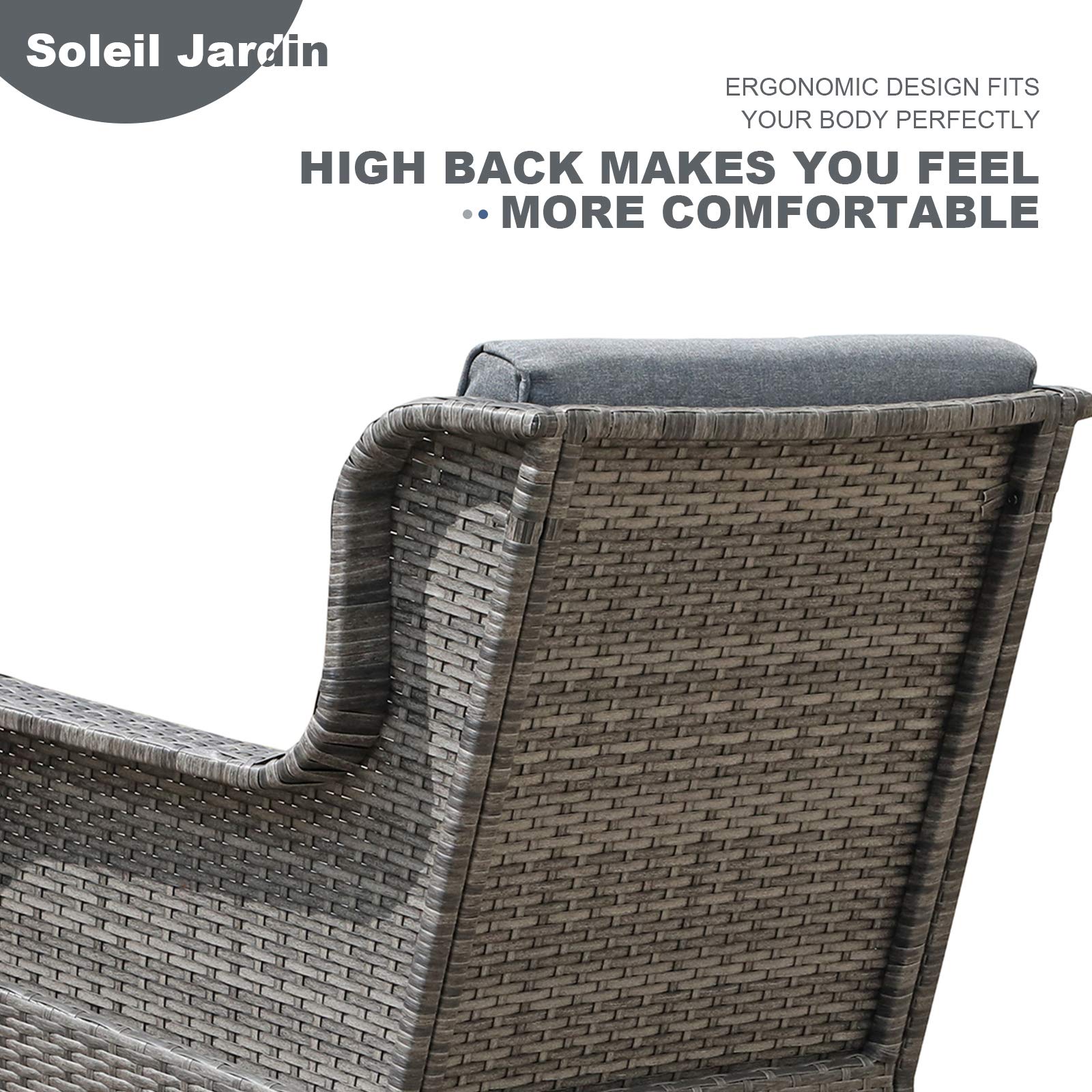Outdoor Resin Wicker Rocking Chair with Cushions - Set of 2, Gray Patio Furniture for Garden, Yard & Deck - Perfect for Relaxing, Sunbathing & Entertaining Guests