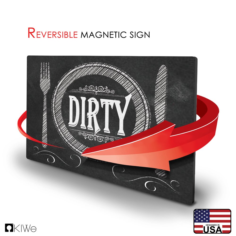 Dishwasher Magnet Clean Dirty Sign - Double Sided Stainless Steel Plate, Flexible Flip 3x4 Inch Black & White Chalkboard - Perfect for Kitchen, Office, or RV Organization