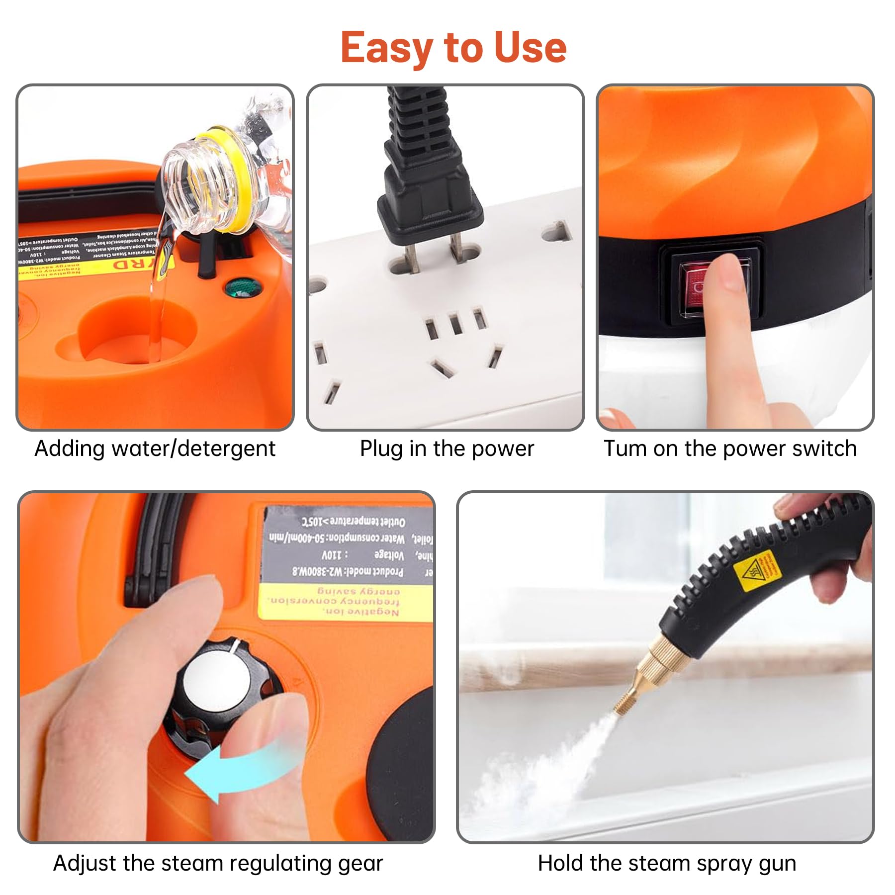 **2500W High Pressure Steam Cleaner for Home - 3 Brush Heads, 2 Washers & Extendable Rod - Handheld Steamer for Upholstery, Kitchen, Bathroom, Floors - Orange & White (Ideal for Deep Cleaning Stains, Grime & Sanitizing Surfaces)**