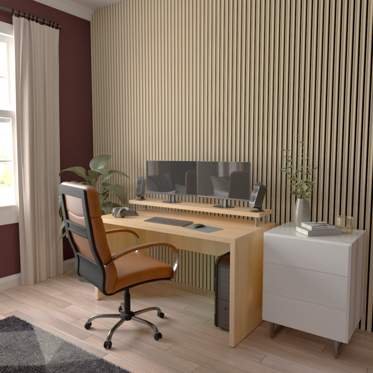 Acoustic Slat Wood Wall Panel - Concave Slats for Sound Absorption | Home Theater, Office & Studio Decor