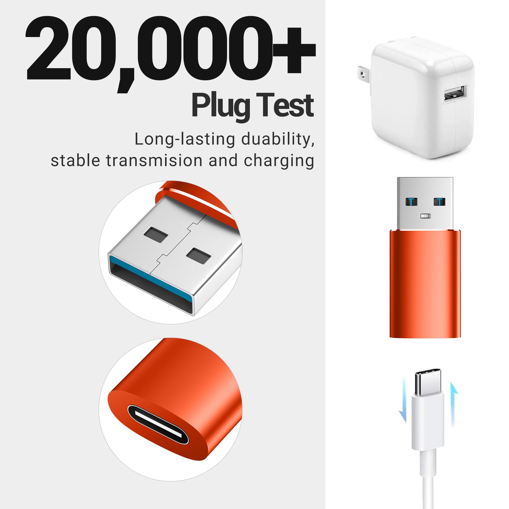 4-Pack USB to USB C Adapter - Compatible with Apple Watch Ultra/Series 8/7, iPhone 15/14/13/12 Pro Max/Plus, iPad 9/10/Air 5/Mini 6, Samsung Galaxy S23/S22 - Type C Female to USB A Male Charger Converter (Orange) - Perfect for Travel, Car Charging & Home Use