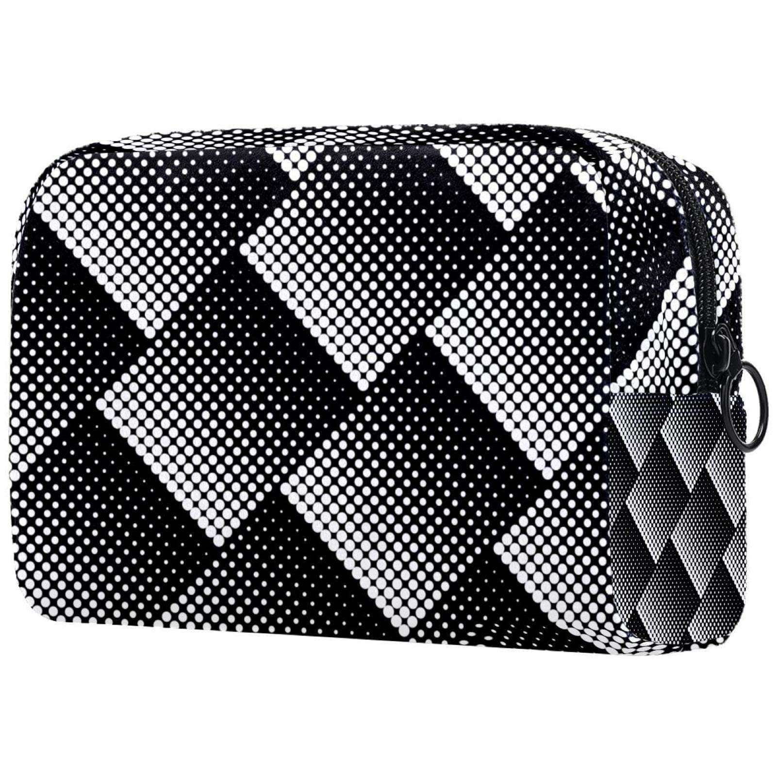 Large Travel Makeup Bag with Black & White Halftone Dot Design - Zippered Cosmetic Organizer for Women & Girls | Perfect for Air Travel, Gym, and Daily Essentials Storage