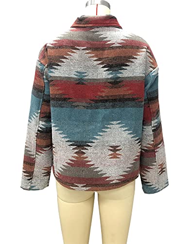 TIAFORD Women's Aztec Print Shacket Jacket - Long Sleeve Button Down Western Style Cardigan for Fall & Winter | Perfect for Casual Outfits, Outdoor Adventures and Boho Fashion