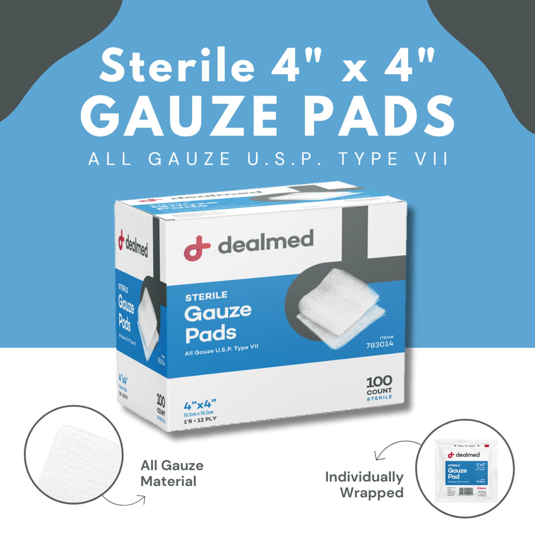 Dealmed 4x4 Inch Sterile Gauze Pads - 100 Count Individually Wrapped Wound Dressing for First Aid, Burns & Cuts | Medical Grade Non-Woven Gauze for Hospitals, Clinics & Home First Aid Kits (Pack of 12 Boxes) - Ideal for Emergency Care, Post-Surgical Wound Dressing & Daily First Aid Needs
