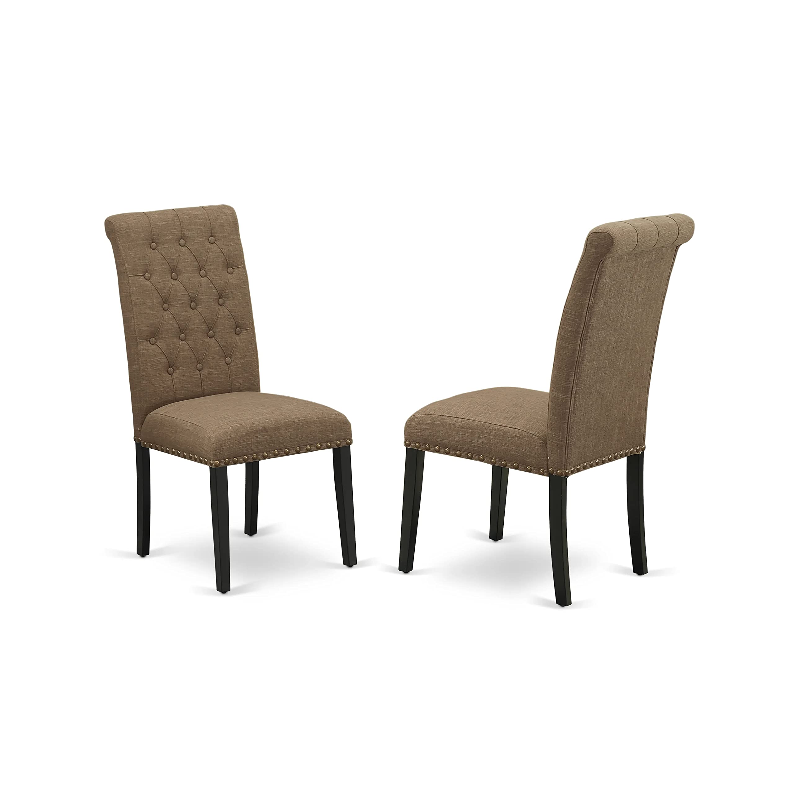 East West Furniture 3-Piece Dining Room Table Set with Butterfly Leaf - Black Rectangle Kitchen Table & 2 Light Sable Linen Parson Chairs, 32x54 Inch | Perfect for Small Space Dining Rooms, Breakfast Nooks & Apartment Living