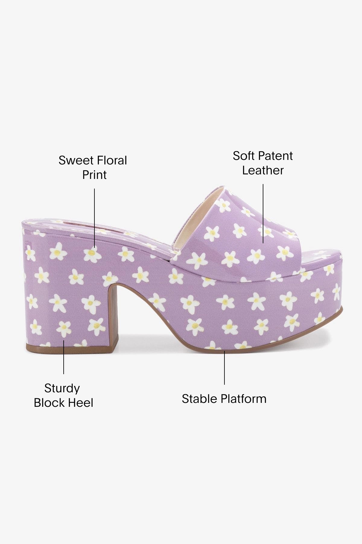 Women's Miso Platform Sandal in Lavender Floral Patent Leather - Comfortable Summer Wedge Sandals for Beach, Vacation & Casual Outfits