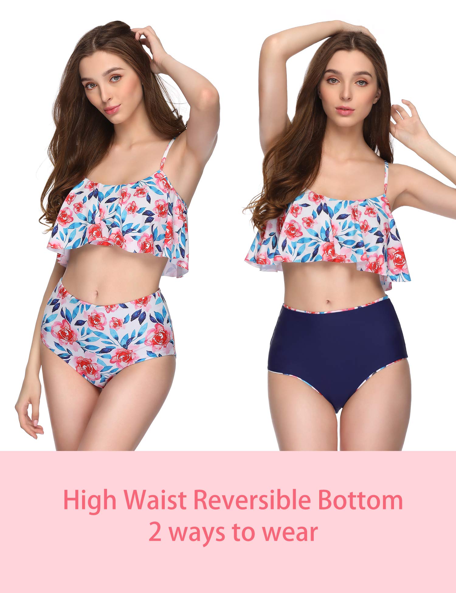 Women's Two Piece Swimsuits - Ruffle High Waisted Bikini Set | Beachwear, Pool Party & Summer Vacation Swimwear