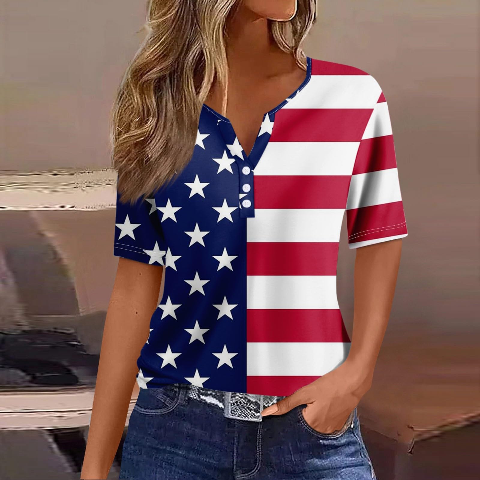 2024 Women's Summer Tops - Sexy Plus Size 4th of July Shirts in Red White & Blue | Funny American Flag V-Neck Tee for Casual Outfits (Wine Red, Small) - Perfect for Independence Day Parties & Patriotic Events