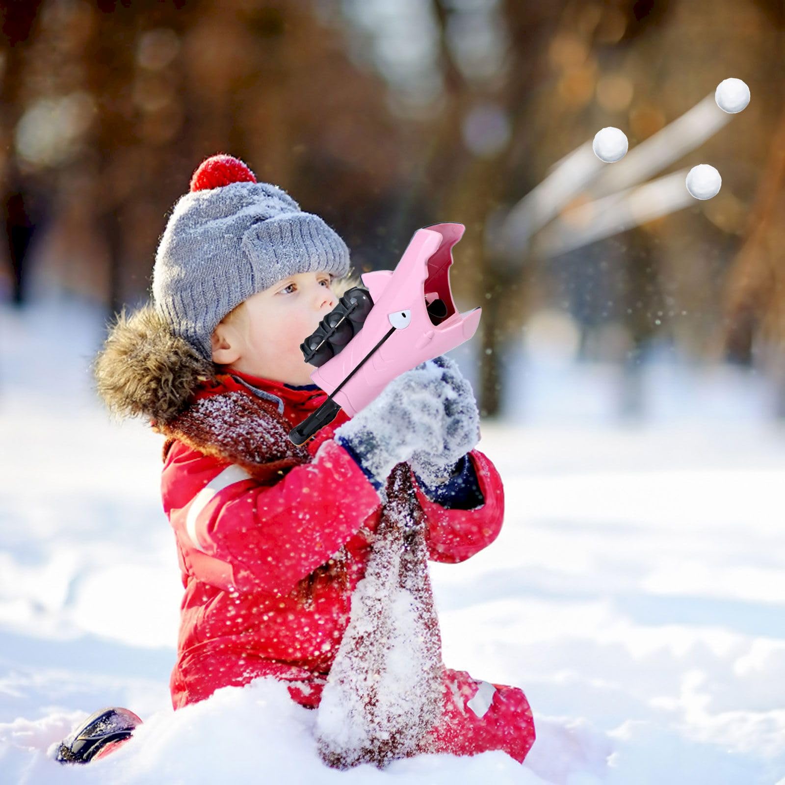 Shark Shape Snowball Maker Set - 6 Pack Snowball Gun & Clip Toys for Kids Winter Outdoor Snowball Fight (Pink, with Accessories) | Fun Snow Play for Backyard Games & Family Winter Activities