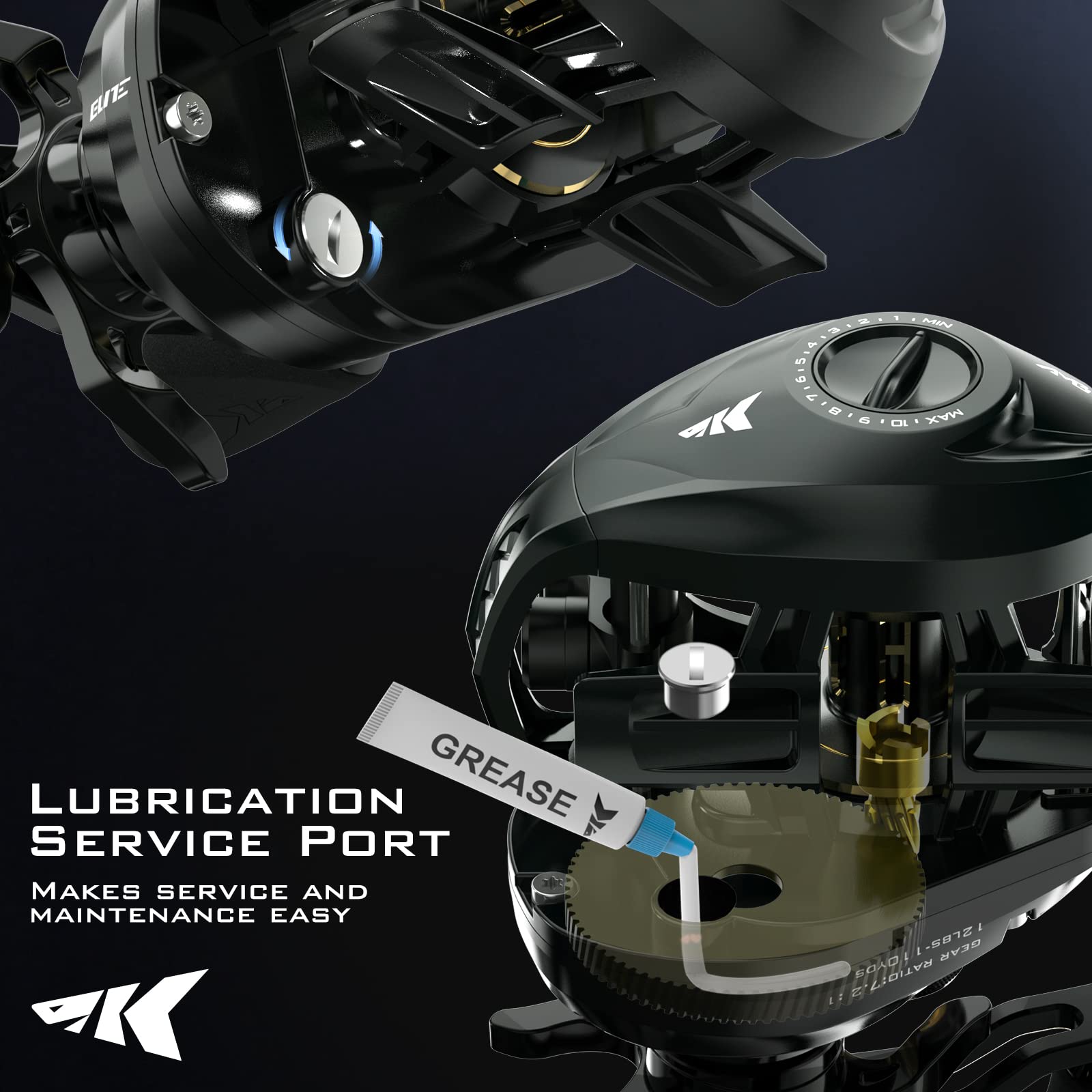 KastKing MegaJaws Elite Baitcasting Fishing Reel - Patented AMB System Eliminates Backlashes, Lightweight 6.4oz Aluminum Frame with Carbon Fiber Side Covers, Flipping Switch Function - Perfect for Bass Fishing, Saltwater Fishing, and Tournament Angling