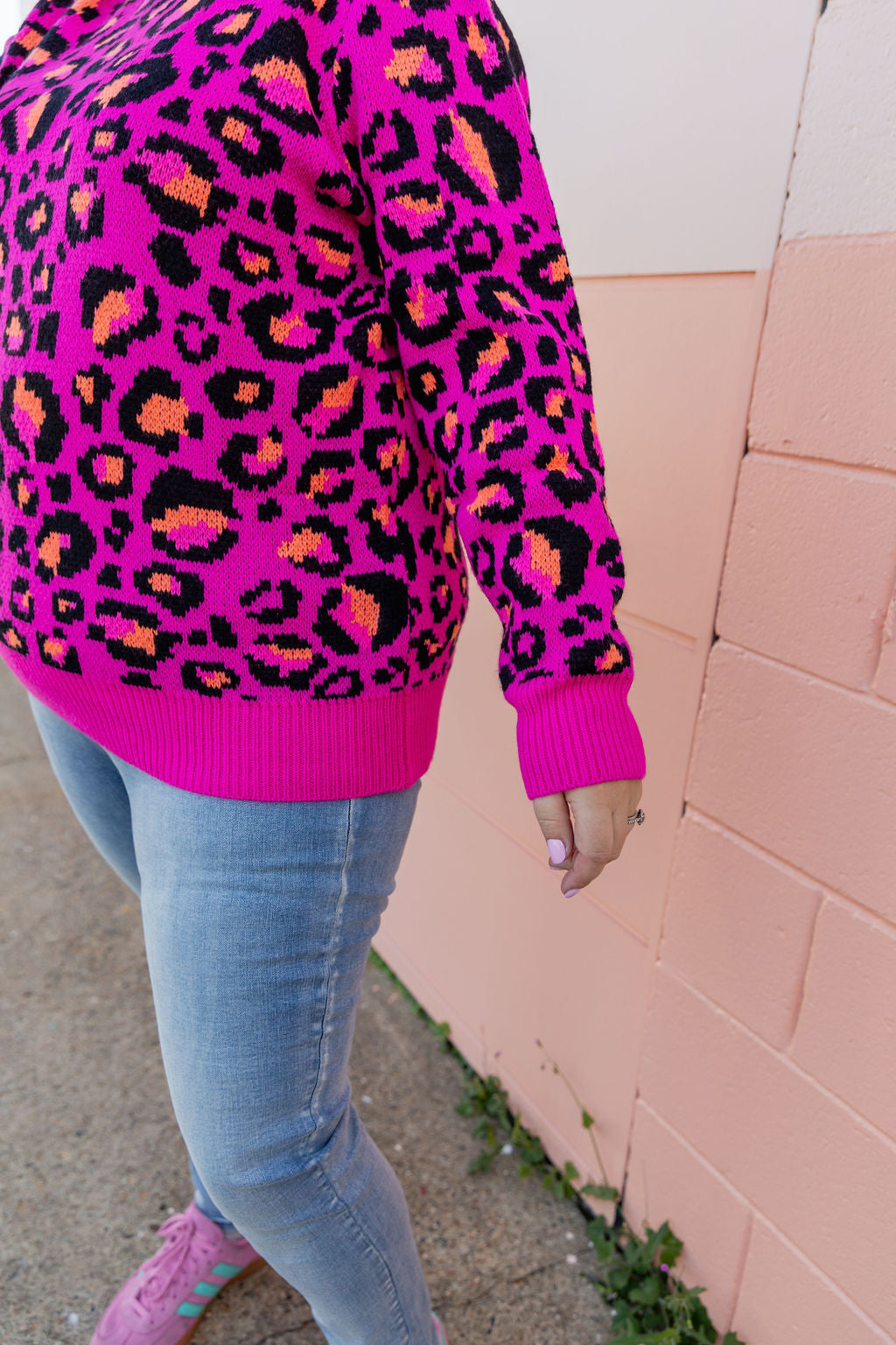 Kasey Rainbow Frankie Knit Sweater - Pink Leopard Print Women's Pullover | Cozy Winter Fashion for Casual Outings & Date Nights