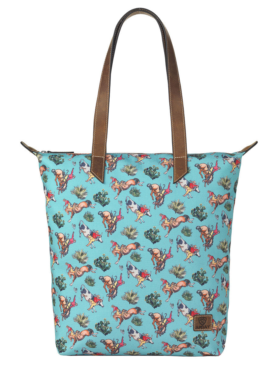 Ariat A770004633 Women's Bucking Broncos Print Cruiser Tote Bag in Turquoise - Perfect for Western Rodeo Events, Horse Shows & Casual Everyday Use
