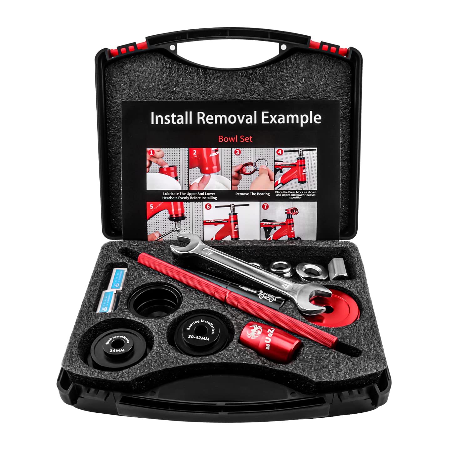MUQZI Bike Bottom Bracket Bearing Installer & Remover Tool Kit - Compatible with BB86 BB30 BB92 PF30 - Professional MTB & Road Bike Headset Press Tool (Red) - Perfect for Bicycle Maintenance & Repair Shops