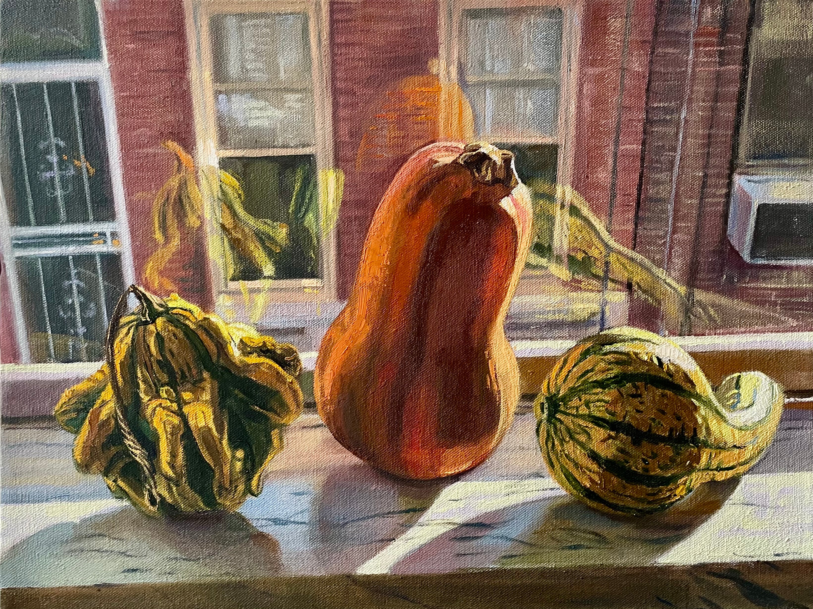 David Berger: Squash and Two Gourds - Still Life Art Print for Home & Office Decor | Perfect for Kitchen, Dining Room, or Gallery Wall Display