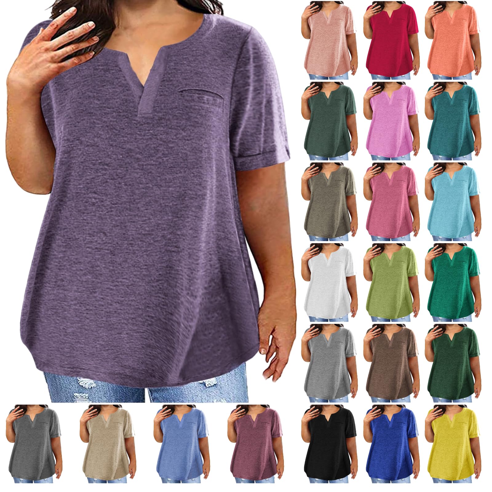 Plus Size Oversized T-Shirts for Women - Soft Cotton V-Neck Short Sleeve Loose Fit Casual Tops | Summer 2024 Fashion | Perfect for Lounge Wear, Weekend Outings & Beach Cover-Ups