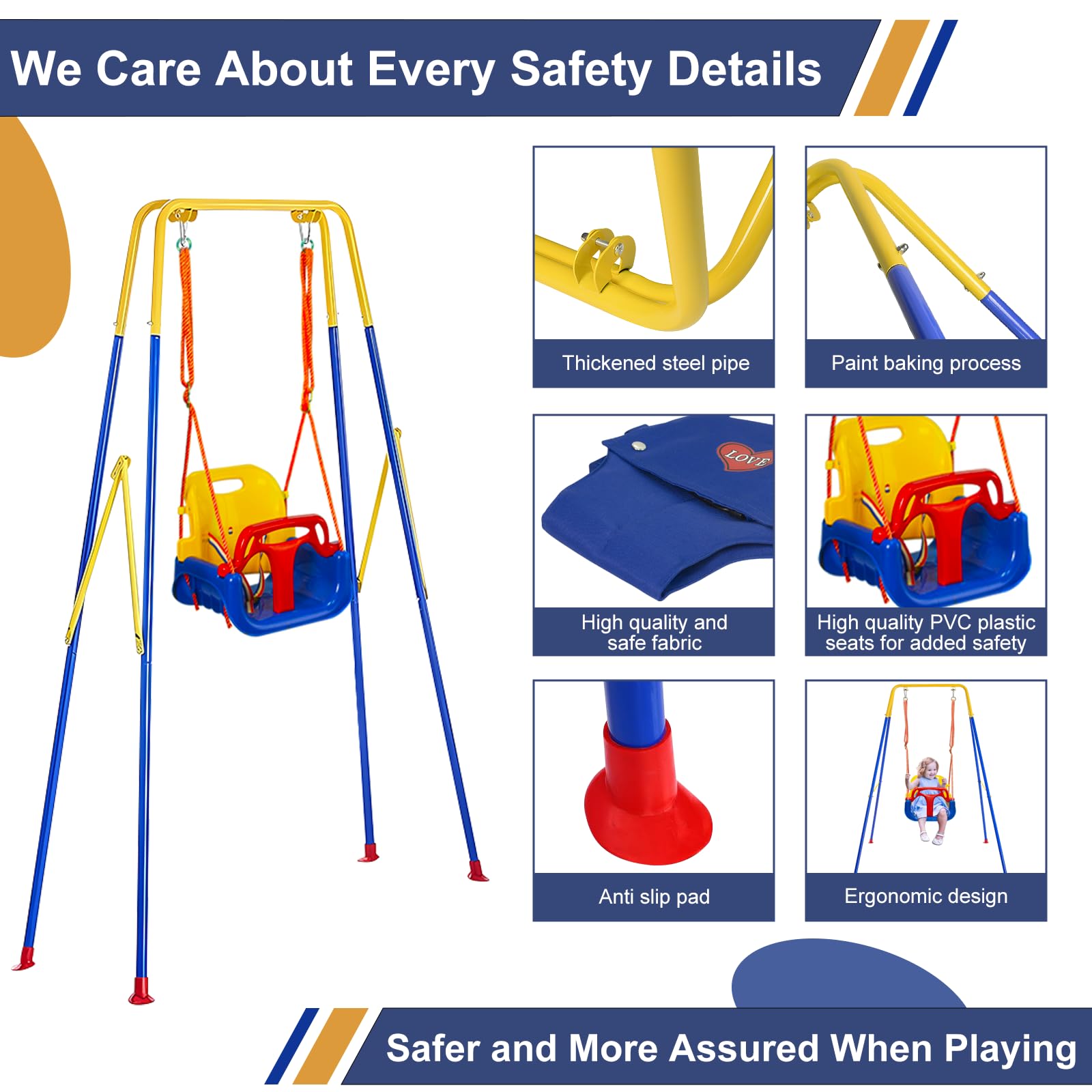 3-in-1 Foldable Baby Swing Set with Metal Stand - Indoor/Outdoor Toddler Swing & Jumper for Kids 6 Months to 10 Years | Perfect for Backyard, Playroom & Park Adventures