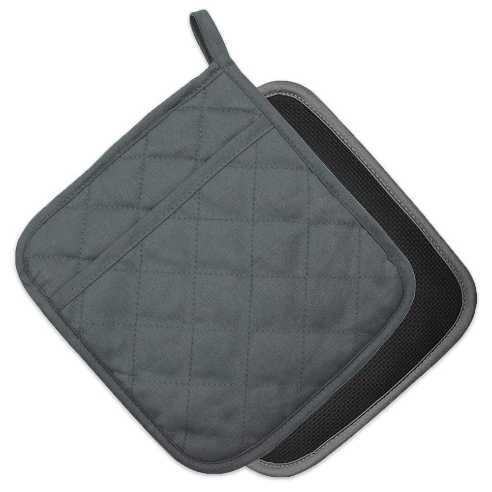 2-Pack Gray Heat Resistant Oven Mitts with Pockets - Non-Slip Kitchen Pot Holders for Baking, Cooking & Grilling (8