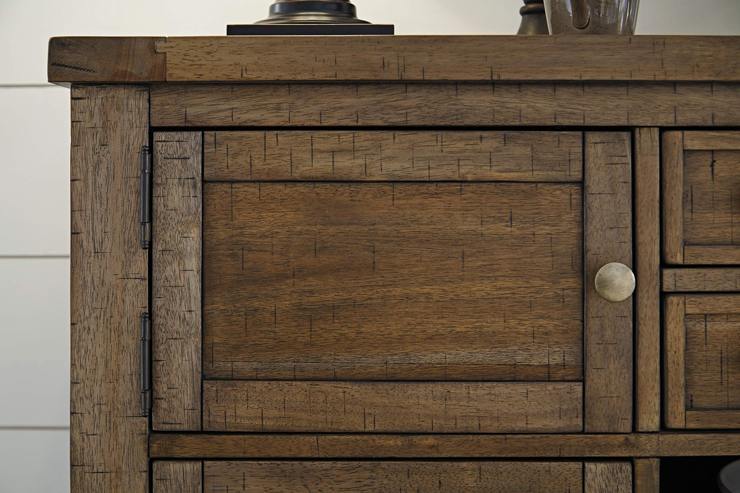 Signature Design by Ashley Moriville Rustic Dining Room Buffet with 4 Storage Cabinets & Display Shelf - Brown Wood Sideboard for Farmhouse Decor, Kitchen Storage & Dining Room Organization