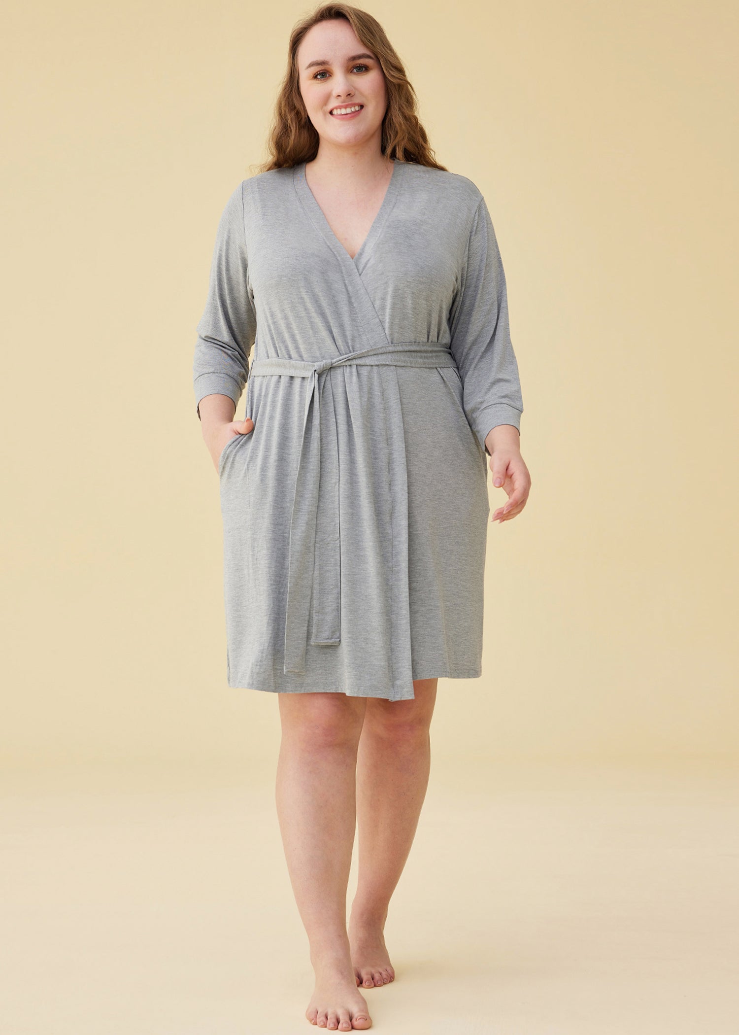 Women's Soft Bamboo Viscose 3/4 Sleeve Kimono Robe with Pockets - Lightweight Lounge Wear for Home, Spa & Vacation