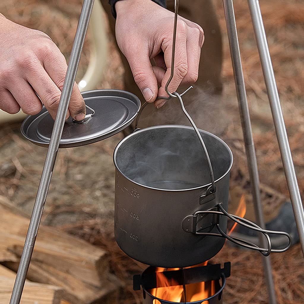 Ultralight Titanium Camping Cookware Set - 2000ml Foldable Hanging Pot for Backpacking, Hiking & Outdoor Adventures | Portable Cooker for Camping, Picnics & Survival Gear | Durable Pure Titanium Design