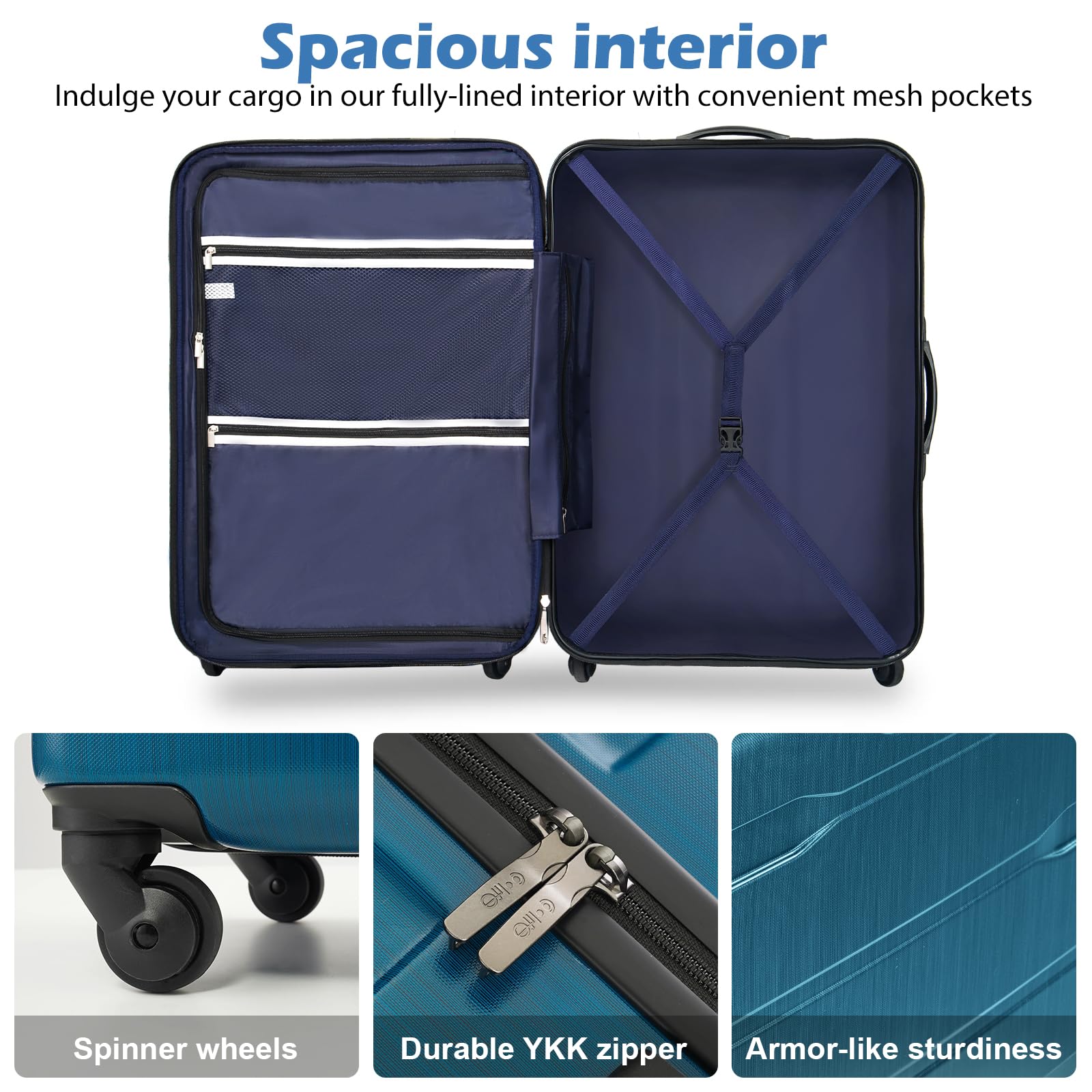 Coolife Expandable 3-Piece Spinner Luggage Set - 20