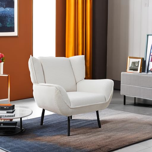 AMERLIFE Accent Chair - Upholstered Wingback Armchair for Living Room & Bedroom, Comfortable Corduroy Reading Chair in White | Perfect for Cozy Corners, Home Office & Relaxation Spaces