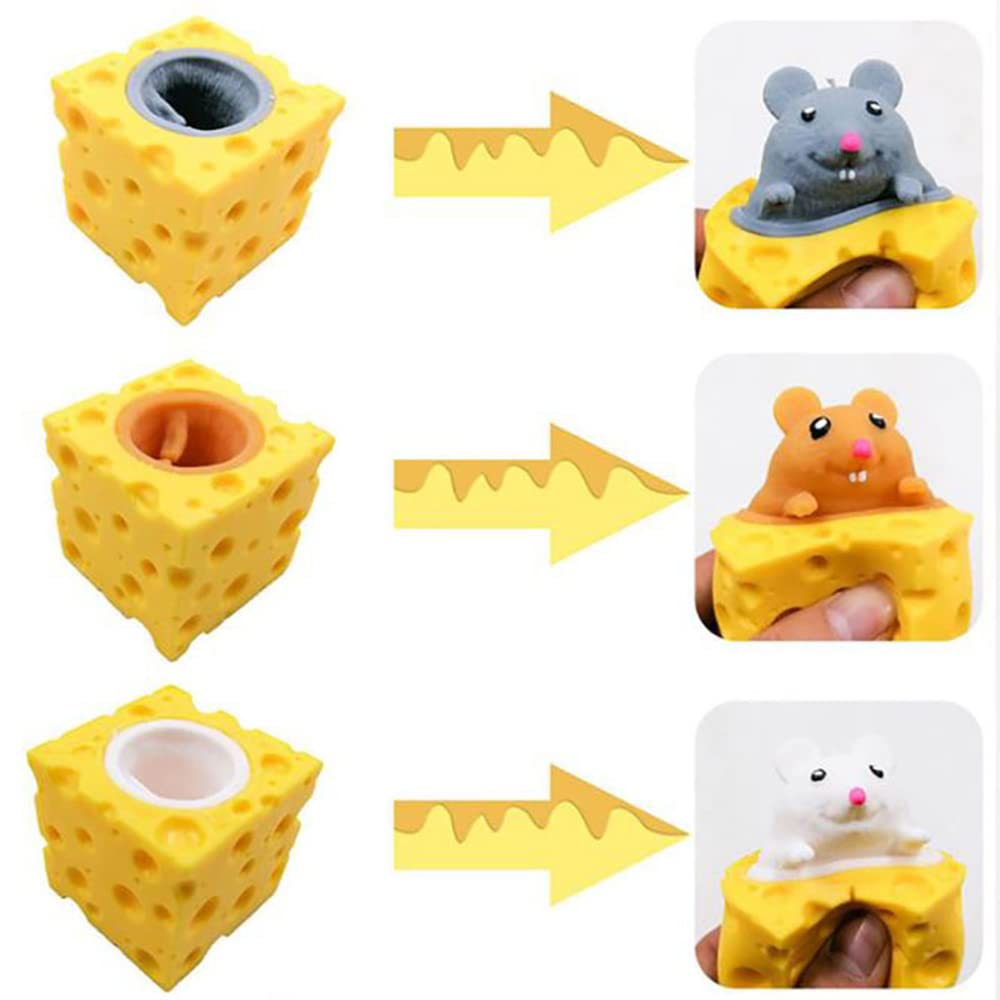 3PCS Cute Animal Squishy Toys - Stress Relief Fidget Toys for Kids & Adults with Anxiety, ADHD - Cheese Cup Mice & Squirrel Squeeze Sensory Toys - Perfect for Birthday Party Favors, Classroom Rewards, and Office Desk Stress Relief