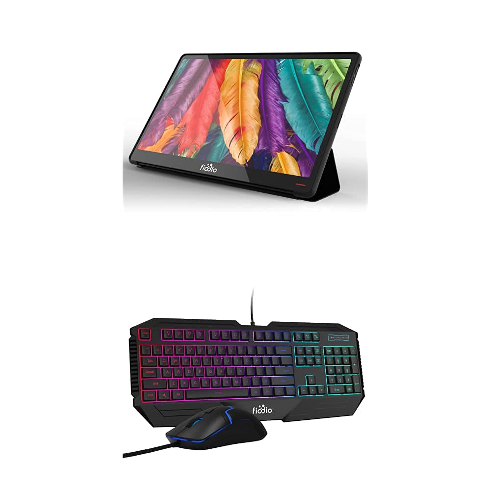 FIODIO 15.6 Inch FHD 1080P Portable Monitor with RGB Backlit Gaming Keyboard - Ultra Slim External Display for Laptop, PC, PS5, Xbox & Mobile Gaming | Travel & Work Setup