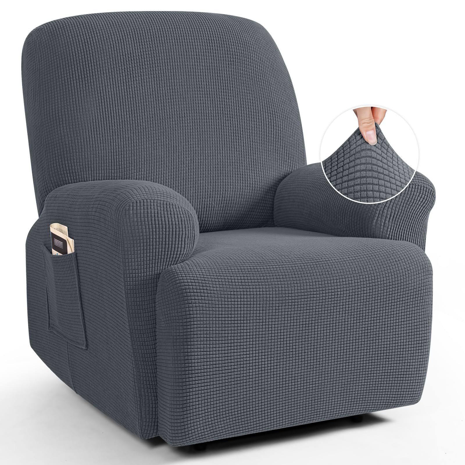 TAOCOCO 4-Piece Stretch Recliner Cover Set - Soft Jacquard Pattern Slipcover for 1-Seater Sofa & Chair Protector (Grey) | Perfect for Living Room Furniture Protection & Home Decor Upgrade
