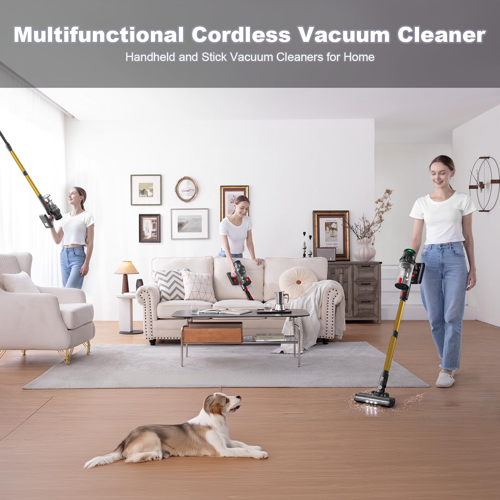**Cordless Vacuum Cleaner - 50KPA 500W Stick Handheld Vacuum for Pet Hair, Hardwood Floors & Home Cleaning | Rechargeable, Lightweight & Powerful (C11 Gold) - Perfect for Quick Cleanups, Pet Owners & Small Spaces**
