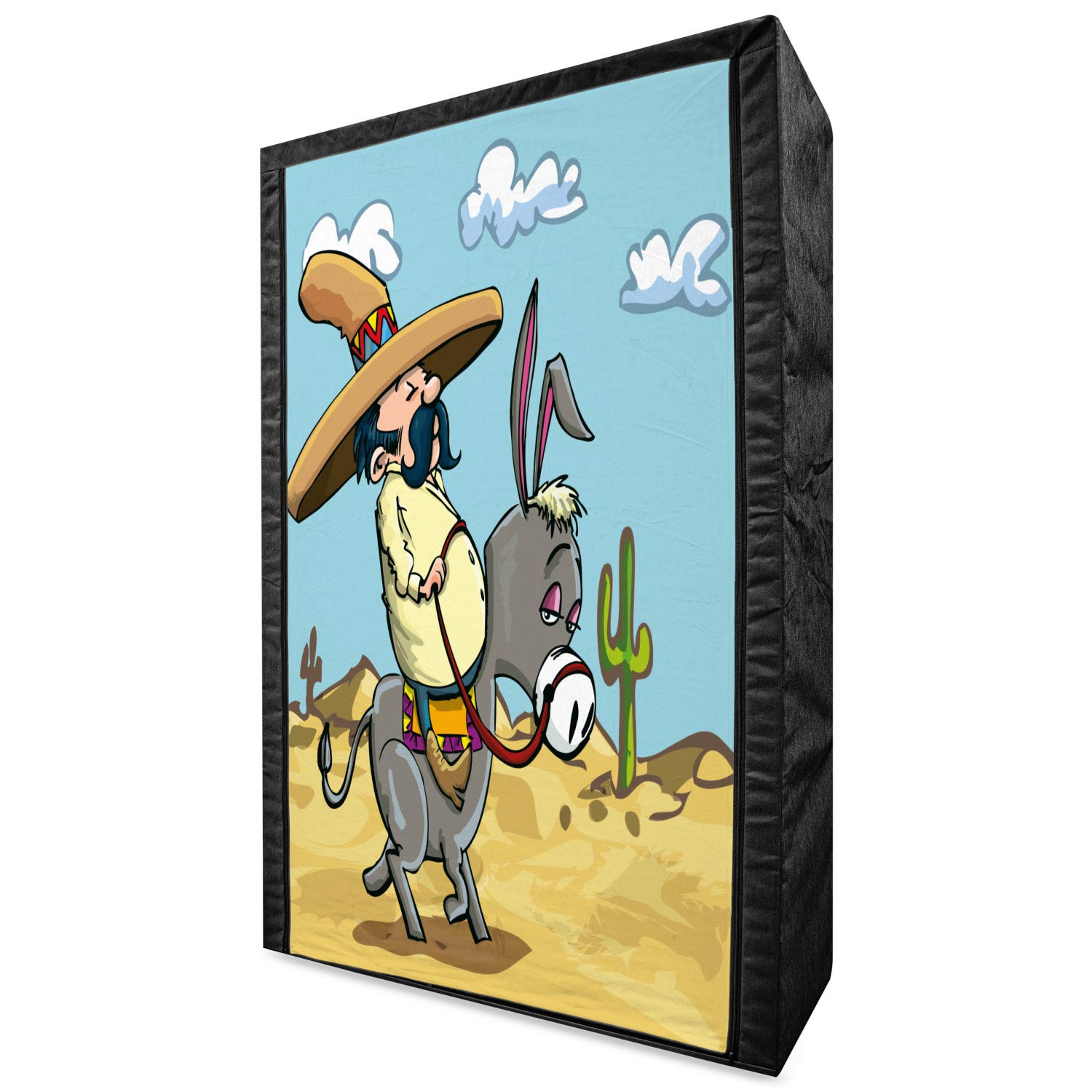 Ambesonne Portable Fabric Wardrobe - Mexican Sombrero Donkey & Cactus Design, 42.5